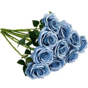10 Count Dusty Blue Flower Roses Stems Wedding Bouquet Centerpiece